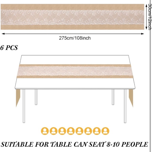 Rustic Lace Farmhouse Jute 9ft Table Runner Wedding Decor w Fairy Light💡Table - Picture 8 of 9